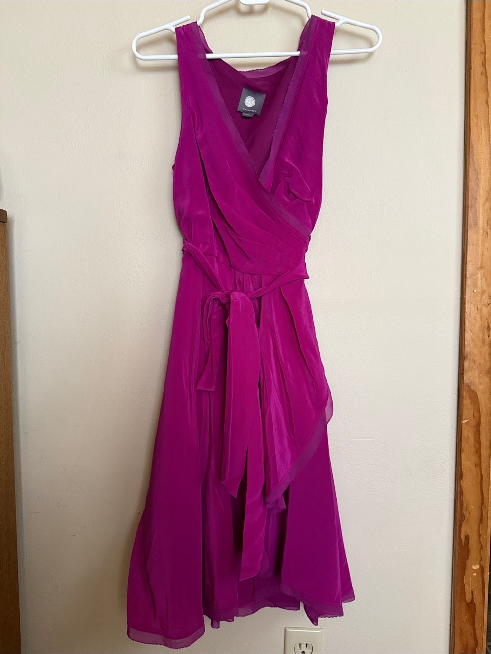 Anthropologie Quillaree Silk Sleeveless Wrap Dress in Magenta, size 4
